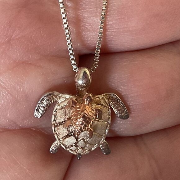 STERLING SILVER GOLD PLATED SILVER 925 WITH CHAIN TURQUOISE NECKLACE​ - Picture 7 of 13